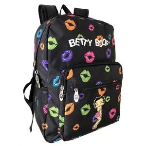 NEW BETTY BOOP women's microfiber large backpack in black with lips